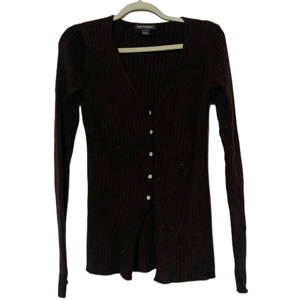 Something Navy Brown Ribbed Cardigan - Picture 2 of 7
